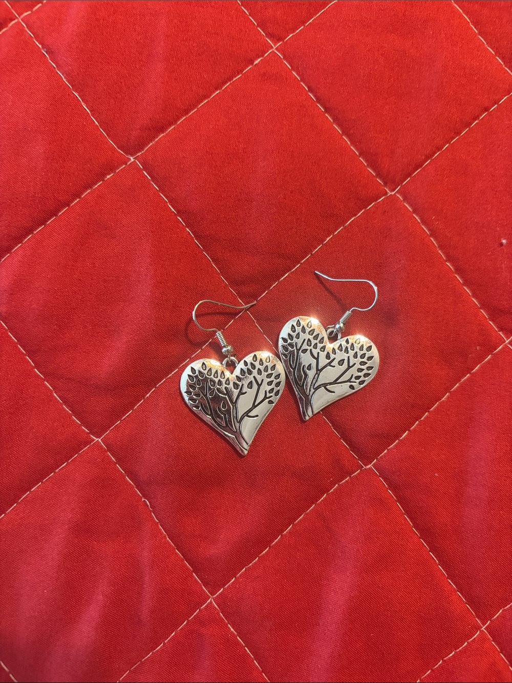 Silver Heart Tree Dangle Earrings - Women Jewelry